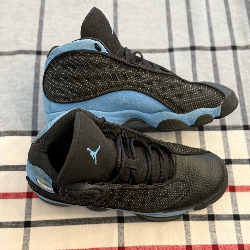 Jordan 13s in Black and Light Blue‎